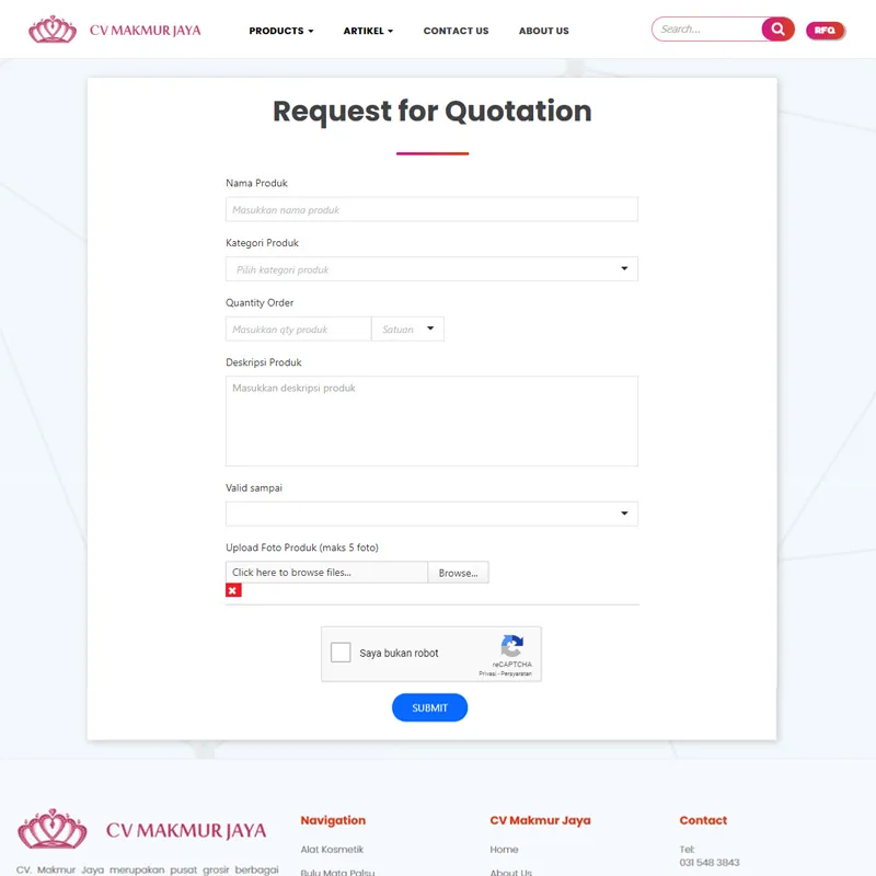 3.	Isi data produk yang akan dipesan